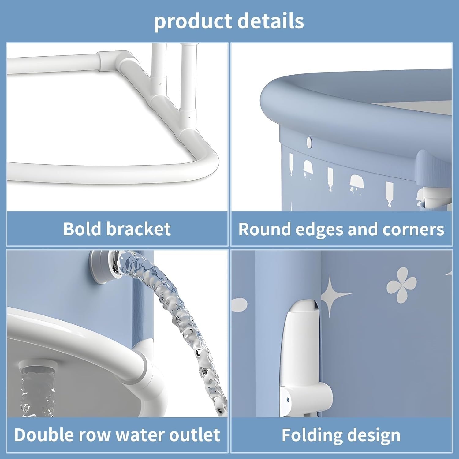 Fan-Shaped Foldable Adult Bathtub Portable Space-Saving Corner Tub Grey