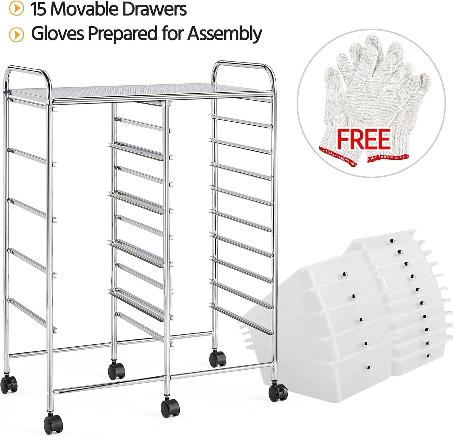 15 Drawer Rolling Storage Cart Organizer Trolley Wheels White