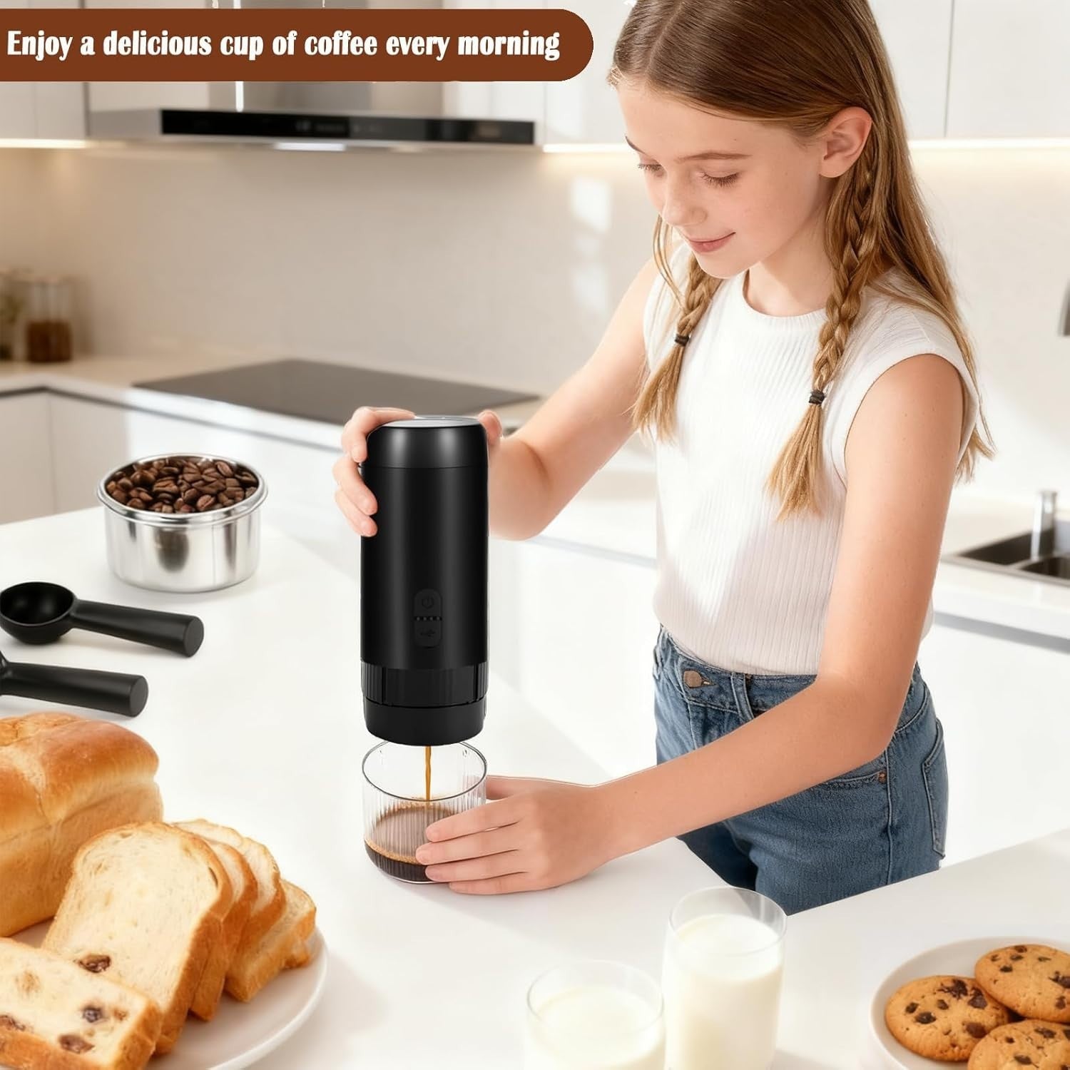 Portable Electric Espresso Maker | USB-C Rechargeable Travel Coffee Machine Blk