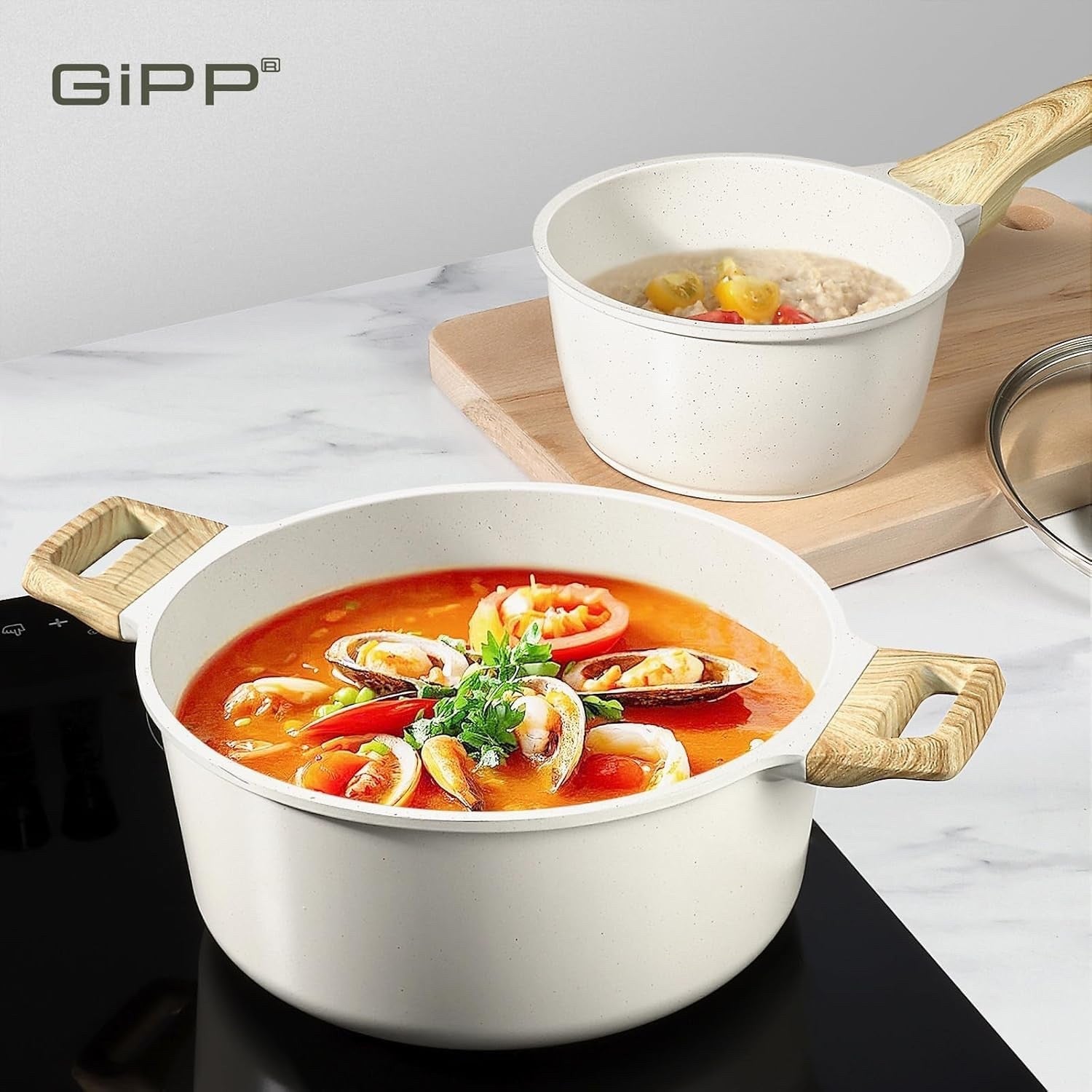 17pcs White Granite Non Stick Induction Safe Cookware Set Ceramic Pots Pans