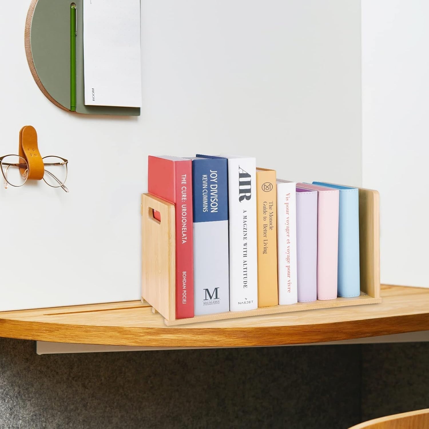 Portable Bamboo Desktop Bookshelf with Handles, Water-Resistant Small Bookcase