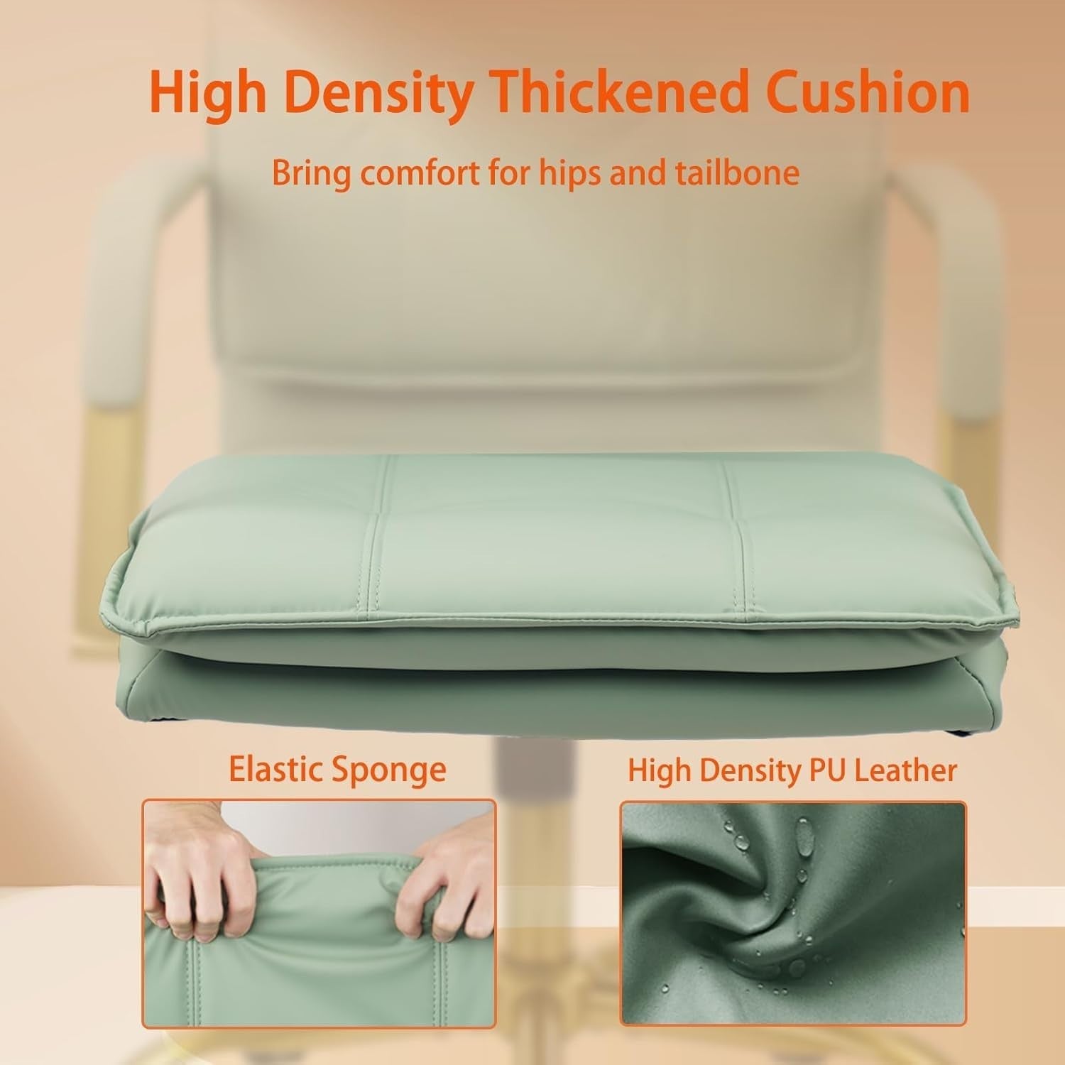 Ergonomic Office Desk Chair Swivel Wheel Green Faux Leather Adjustable Height