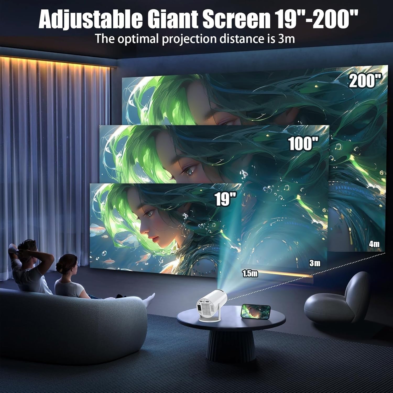 Smart Android 13 Mini Projector 4K Support WiFi 6 Bluetooth 1080P