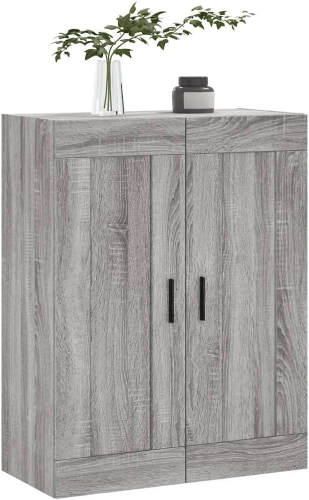 Wall-Mounted Sonoma Grey Cabinet with 3 Compartments, Space-Saving 69.5x34x90cm