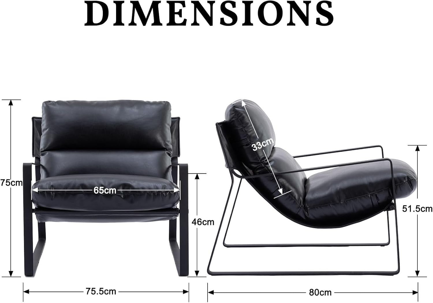 Modern Black Faux Leather Accent Armchair Lounge Chair Metal Frame