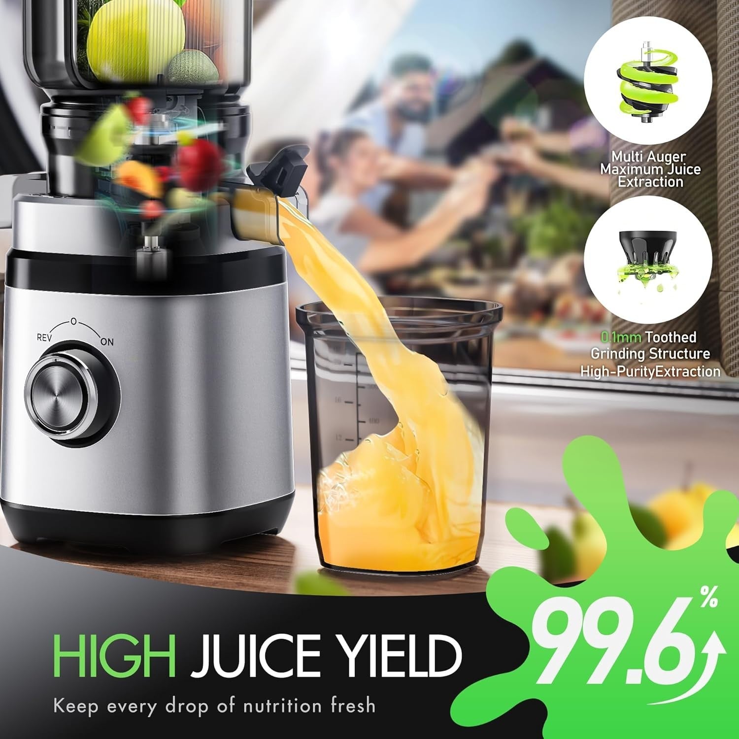Cold Press Juicer 110mm Wide Chute Whole Fruit 350W Quiet High Yield BPA