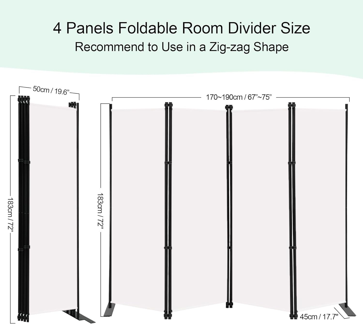 4 Panel Freestanding Room Divider Folding Privacy Screen 203x183cm White