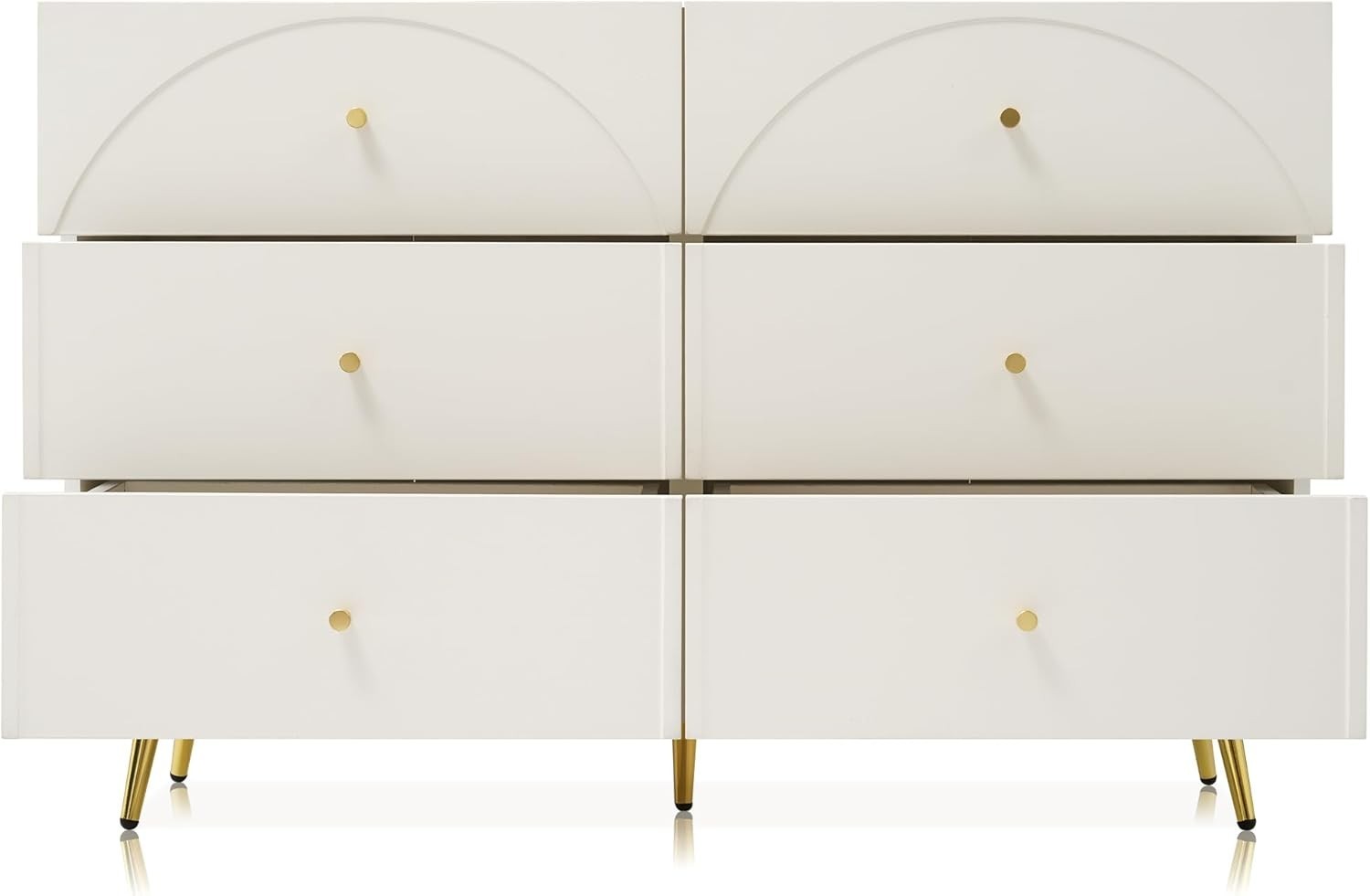 Cream White 6 Drawer Sideboard Cabinet Storage Unit Gold Legs 120cm