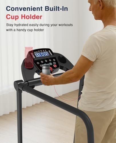 Foldable Walking Treadmill for Seniors 300lbs with Handrails & LED Display