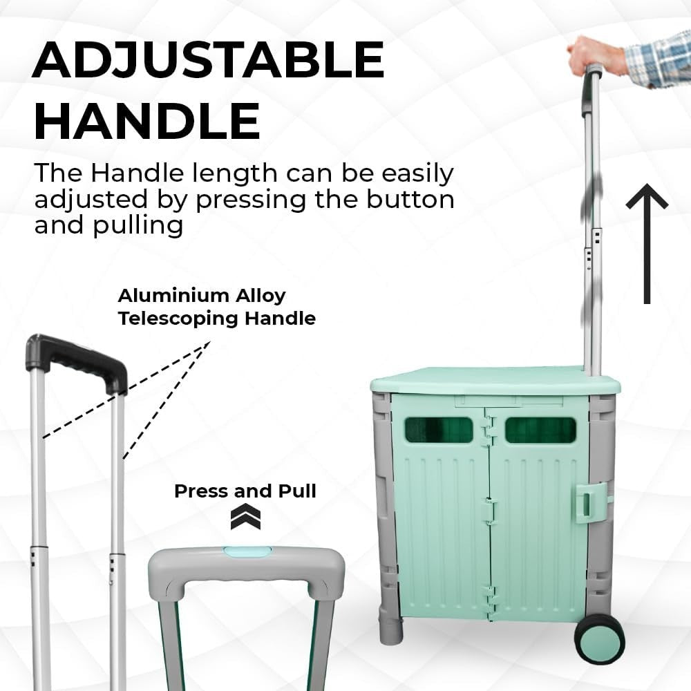 50L Foldable Shopping Trolley Cart with 2 Wheels & Telescopic Handle