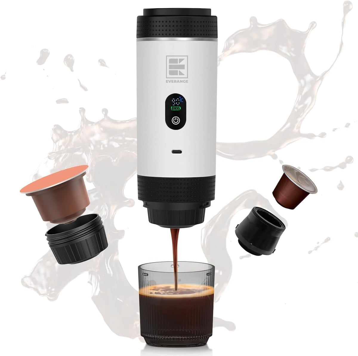 20Bar Portable Espresso Maker with LCD Self-Heating Travel Coffee Machine Pods