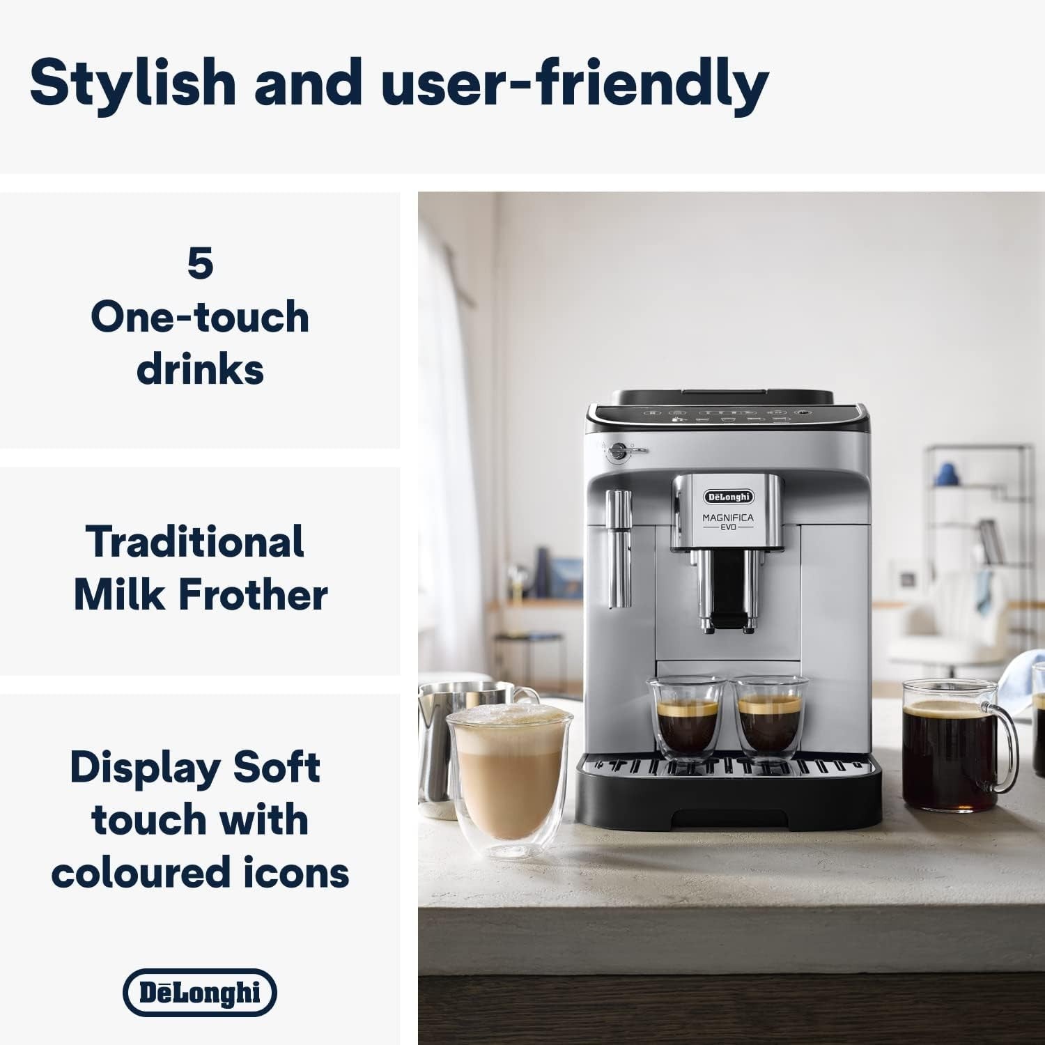 Bean to Cup Coffee Machine | Manual Milk Frother | One-Touch Cappuccino Maker