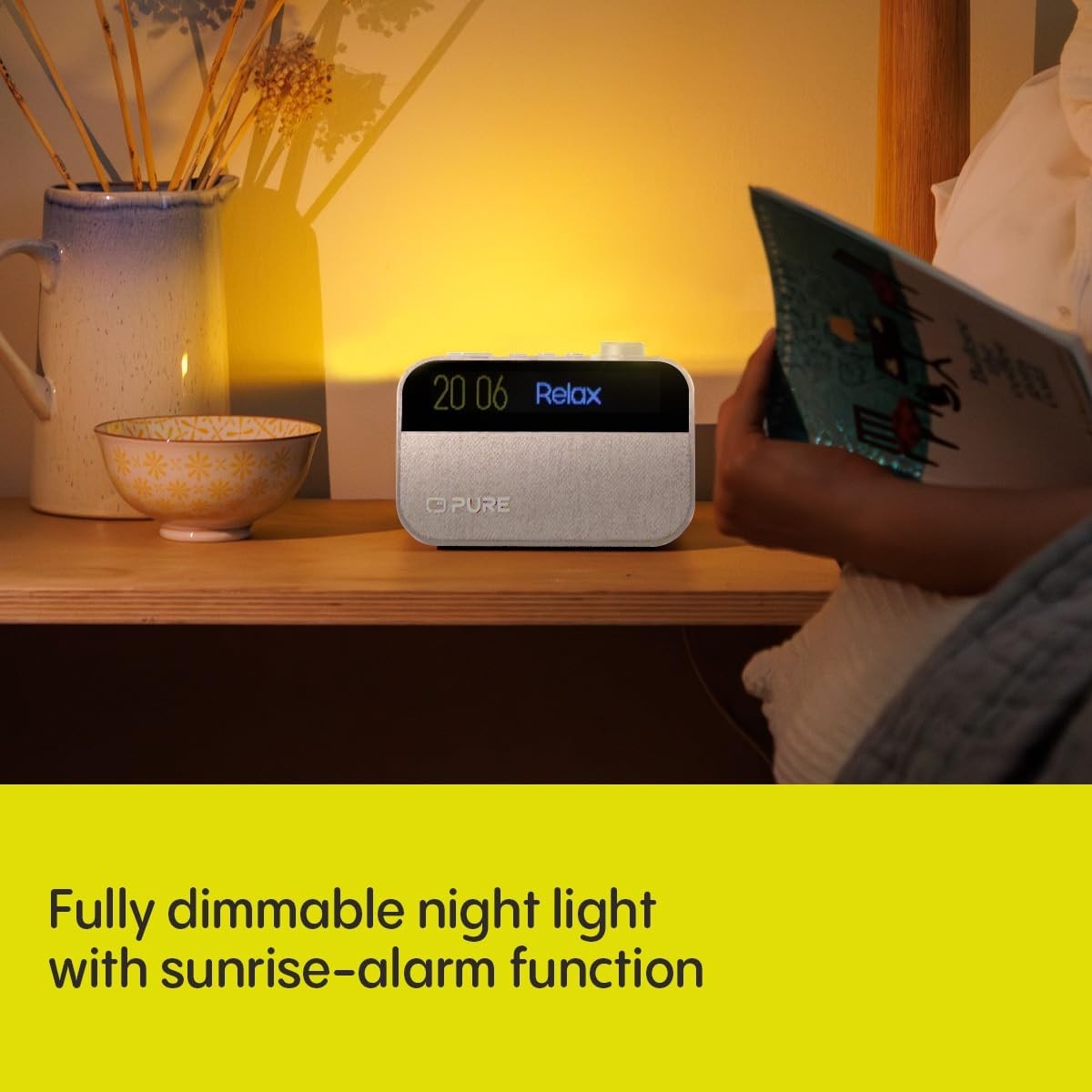 White Bluetooth Alarm Clock DAB FM Radio White Noise Wake Light Bedside