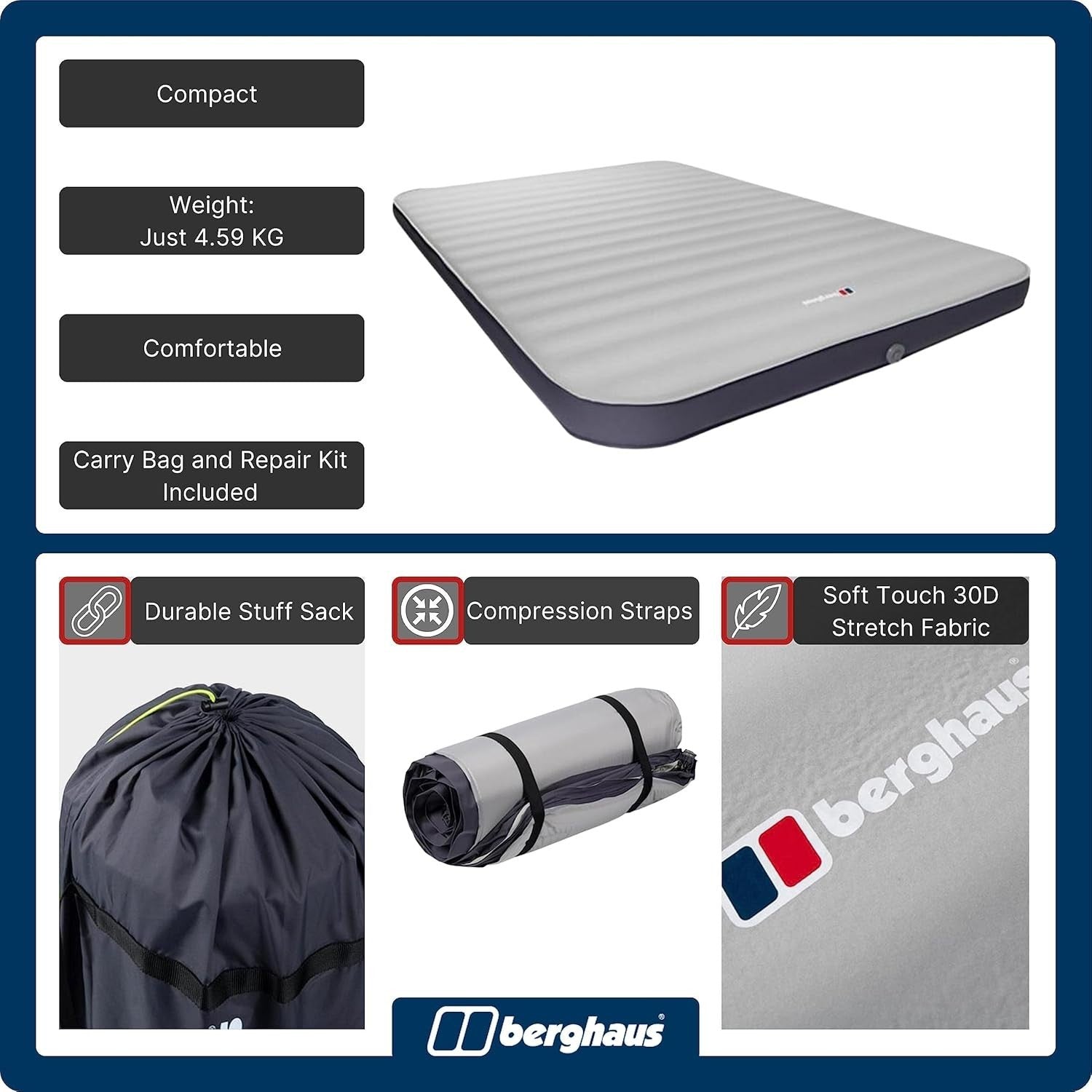 Double Self-Inflating Camping Mat – 201×132×10 cm Air Bed for 2 Adults