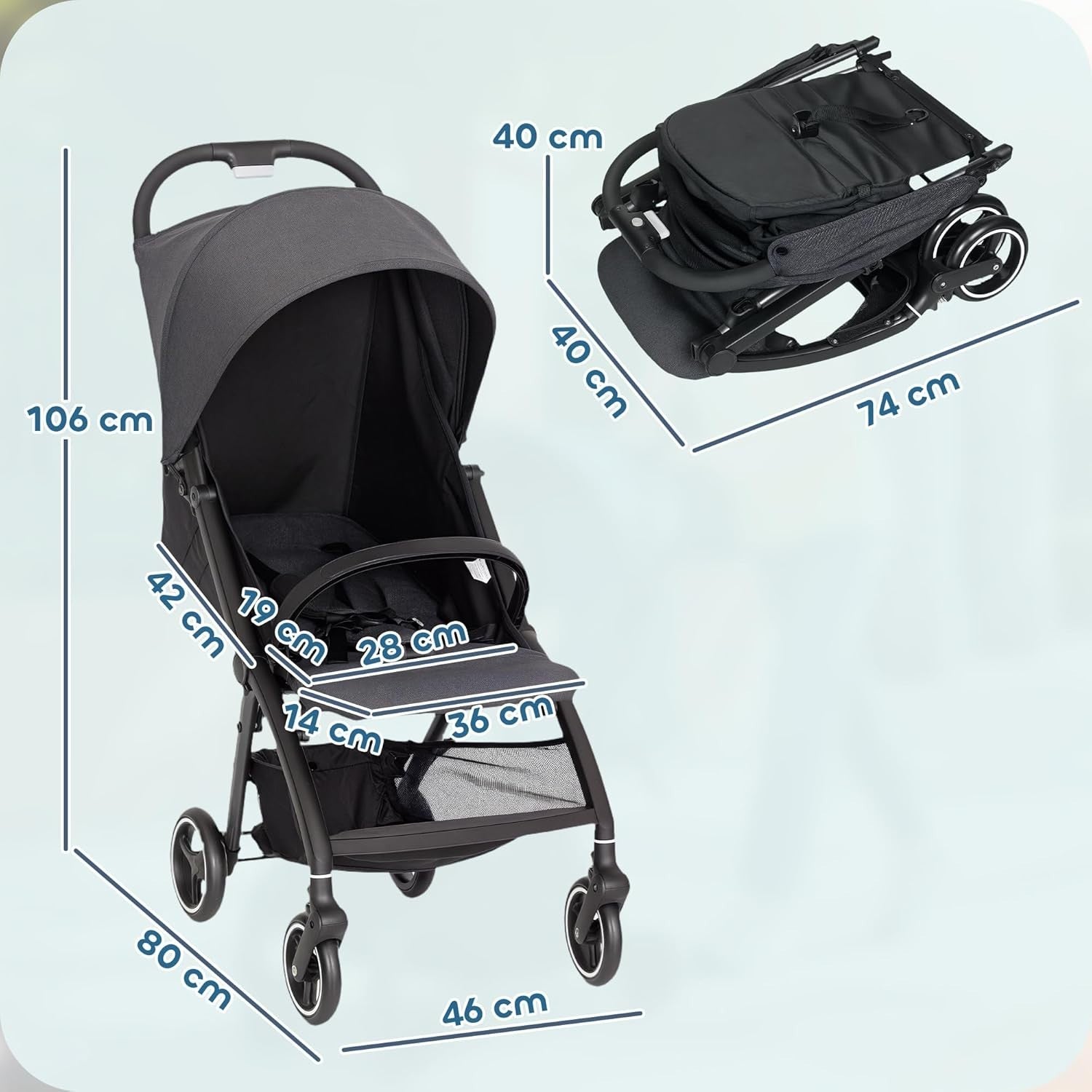 Compact Baby Pushchair One Hand Fold Lightweight Toddler Stroller from Birth