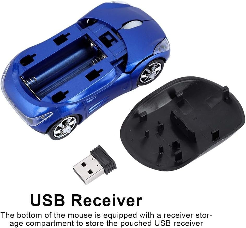 Blue Racing Car Wireless Mouse for Kids 1600 DPI USB 2.4G