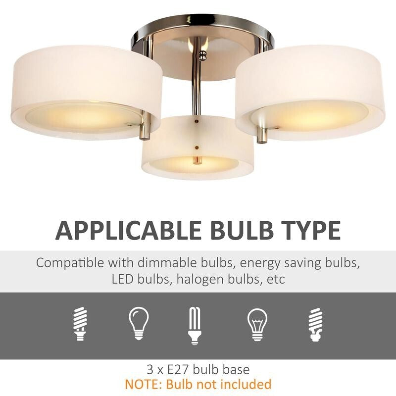 Modern Flush Ceiling Light 3 Way Acrylic Shade Fixture E27 for Bedroom Lounge