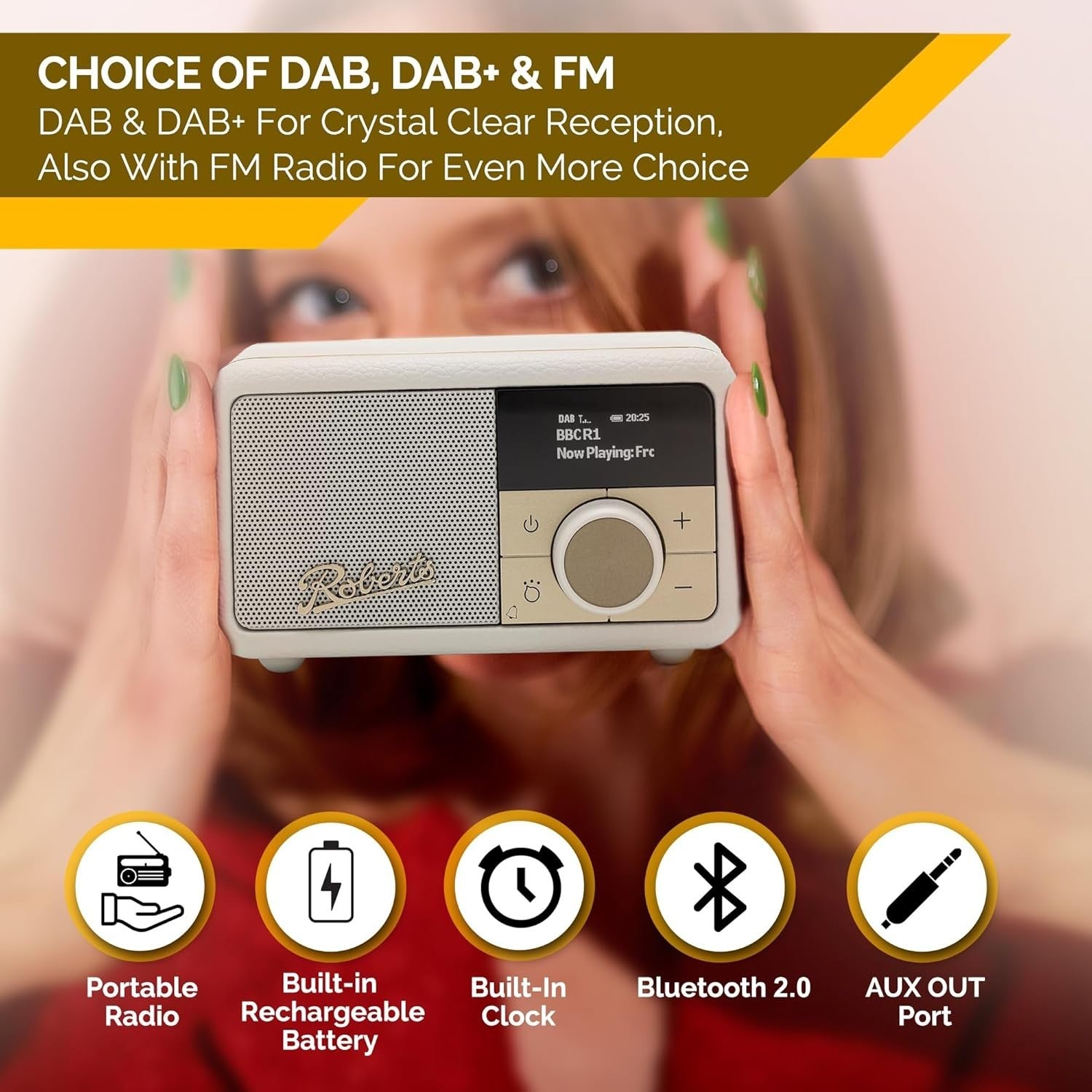 Portable FM DAB/DAB+ Digital Radio Bluetooth Speaker Pastel Cream