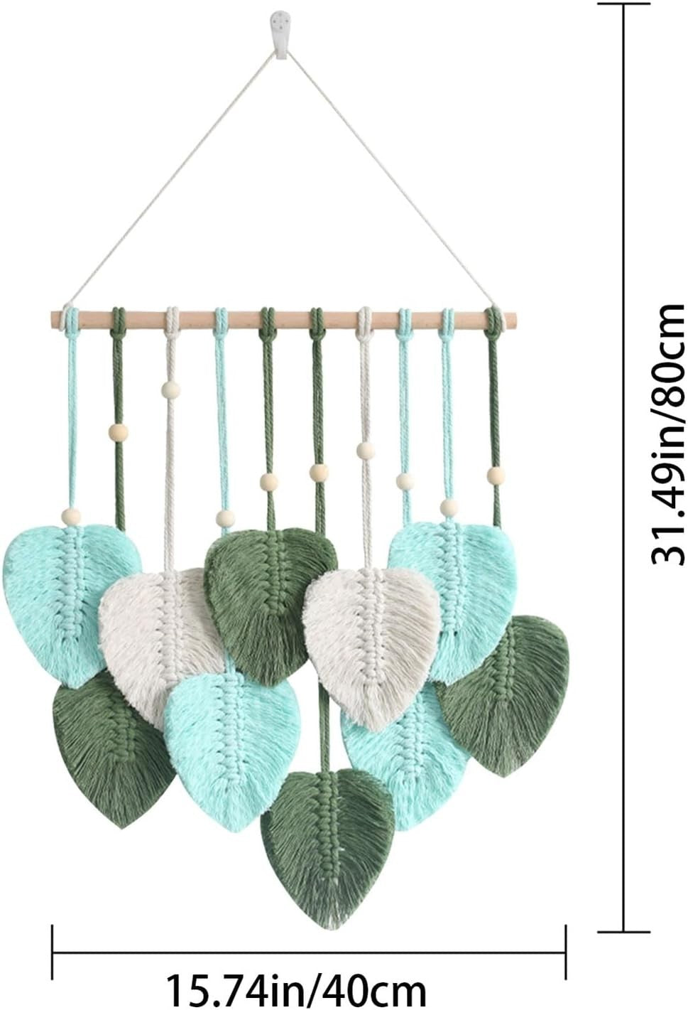 Blue Boho Macrame Leaf Wall Hanging 40x80cm Cotton Tapestry
