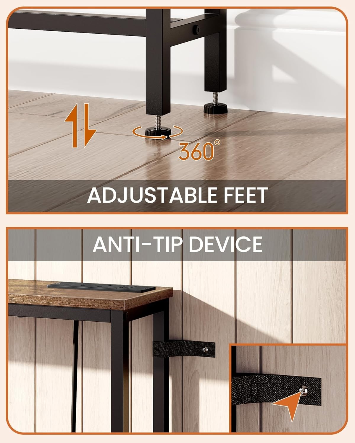 Slim Rustic Console Table with Power Outlet & USB Ports, 200x18x82cm