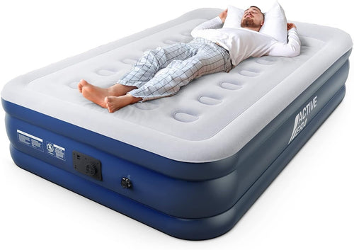 Double Inflatable Air Mattress Built In Pump Flocked Top Guest Bed