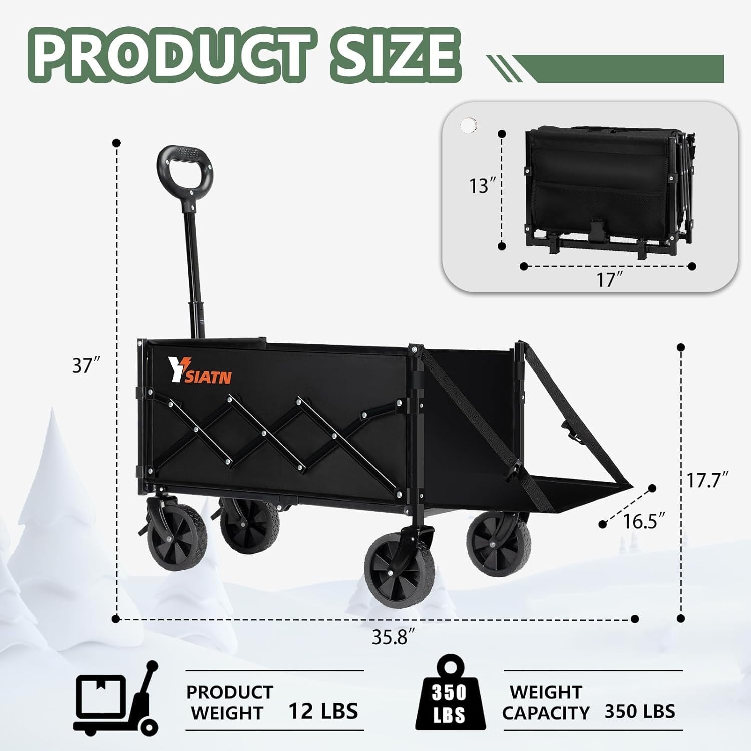 Black 100L Folding Wagon Tailgate Brake All-Terrain Camping Garden Trolley 136kg