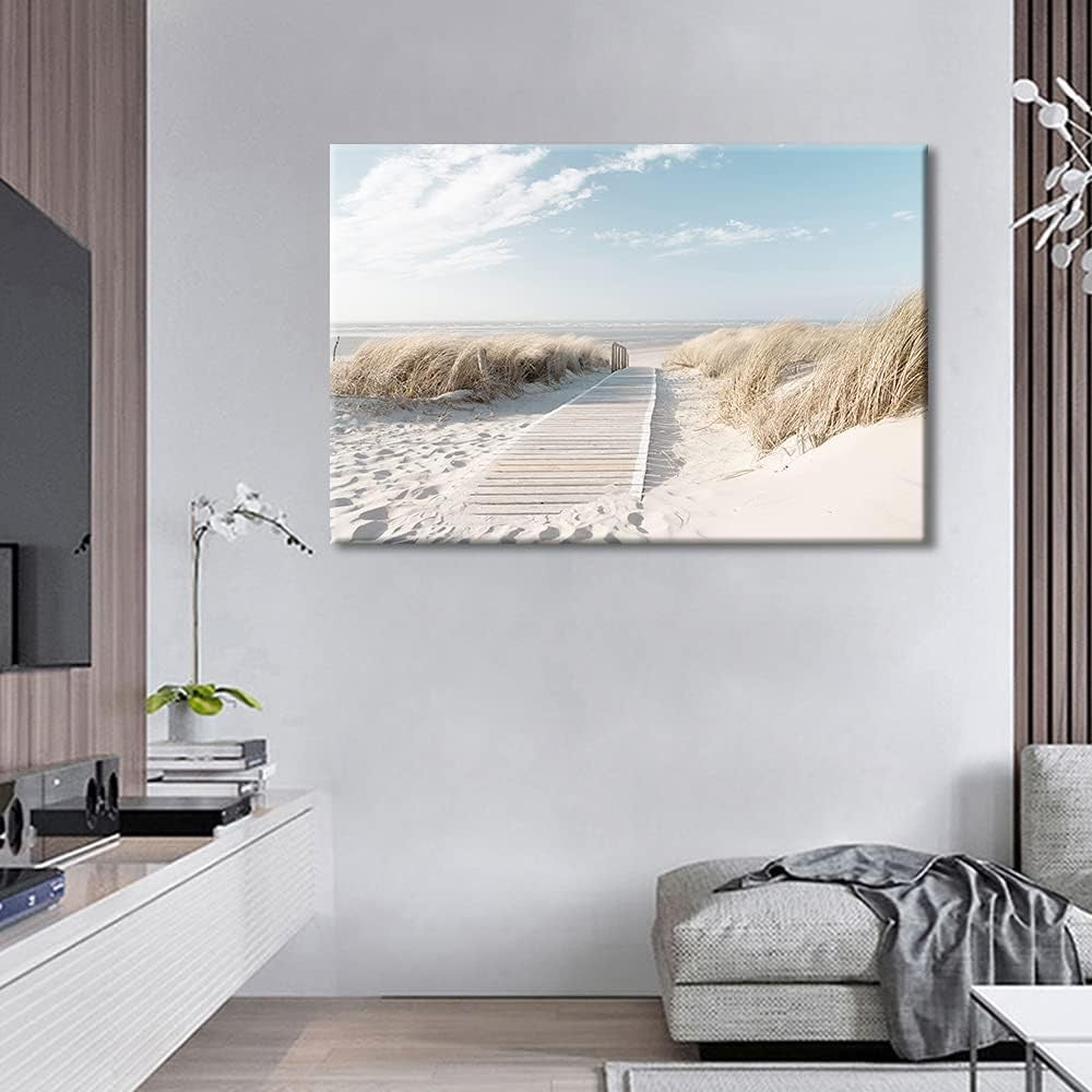 Large Beach Boardwalk Canvas Wall Art 36x24in Framed Seaside