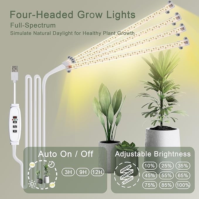 8 Tier Metal Wooden Plant Stand with LED Grow Lights Indoor Tall Flower Shelf
