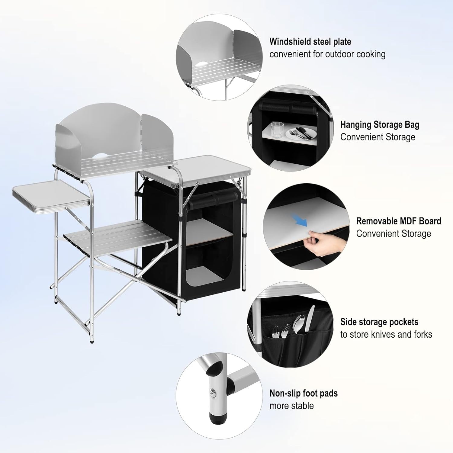 Folding Camping Kitchen Table | BBQ Cooking Unit with Cupboards & Bag