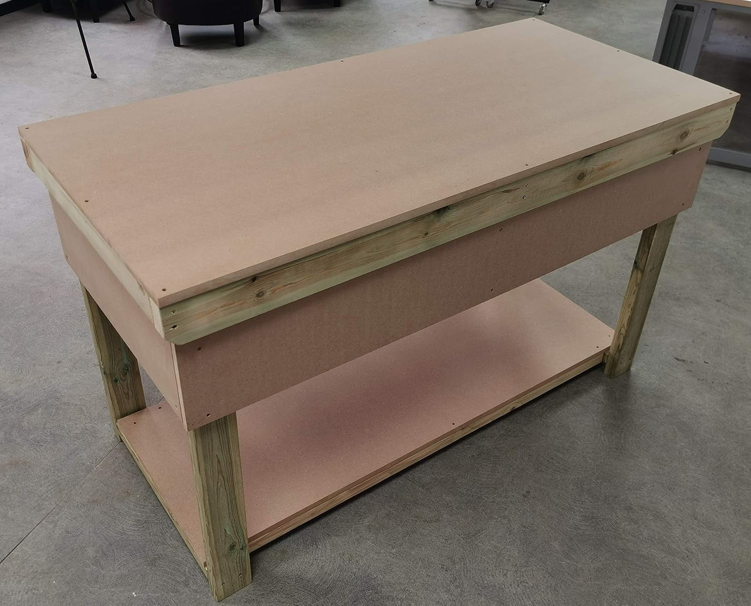 Heavy Duty Wooden Workbench 5ft 18mm MDF Top 2 Drawers Garage Industrial