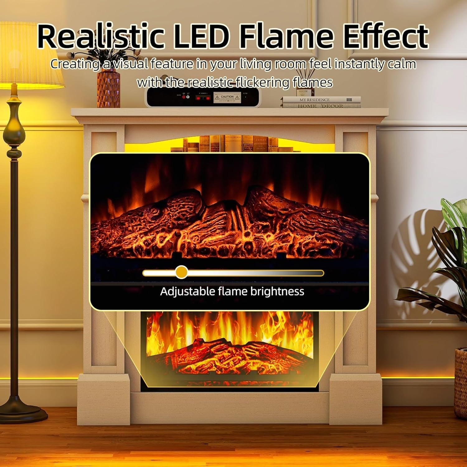 Electric Fireplace Heater 18" with Realistic LED Flames & Remote Control