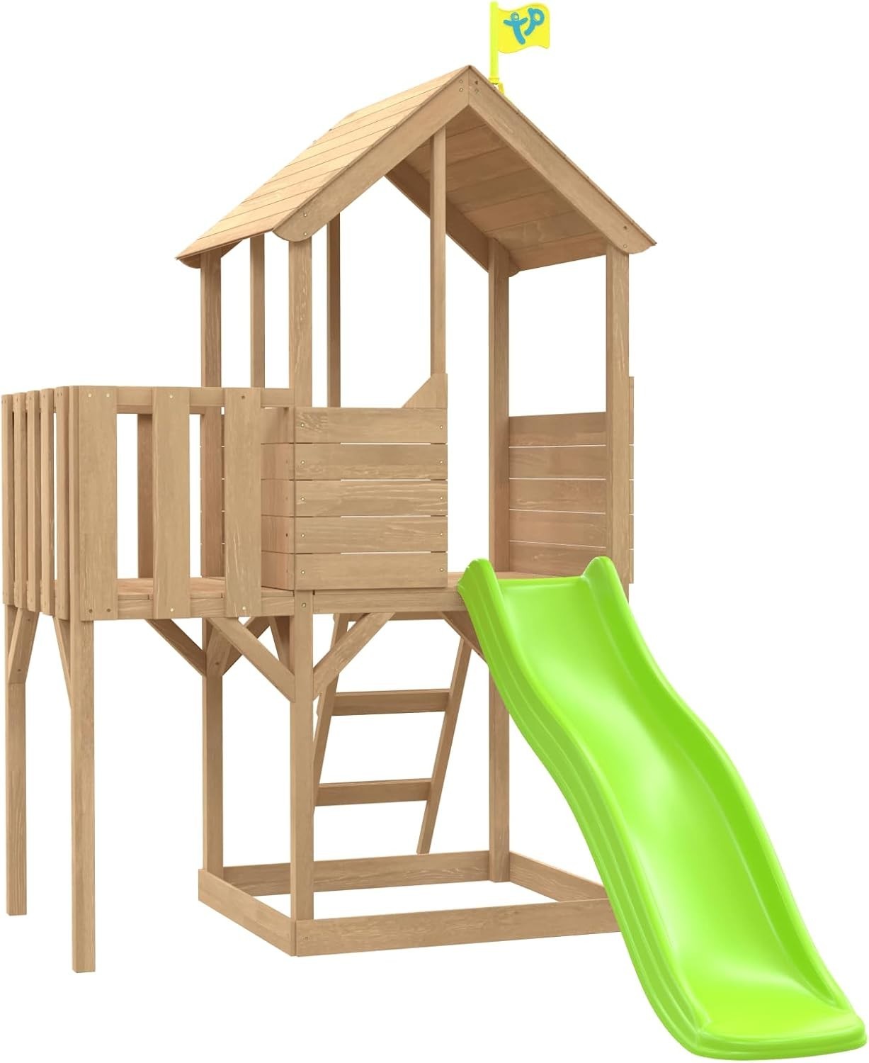 Wooden Treehouse Play Tower with Slide Two Storey Outdoor Kids