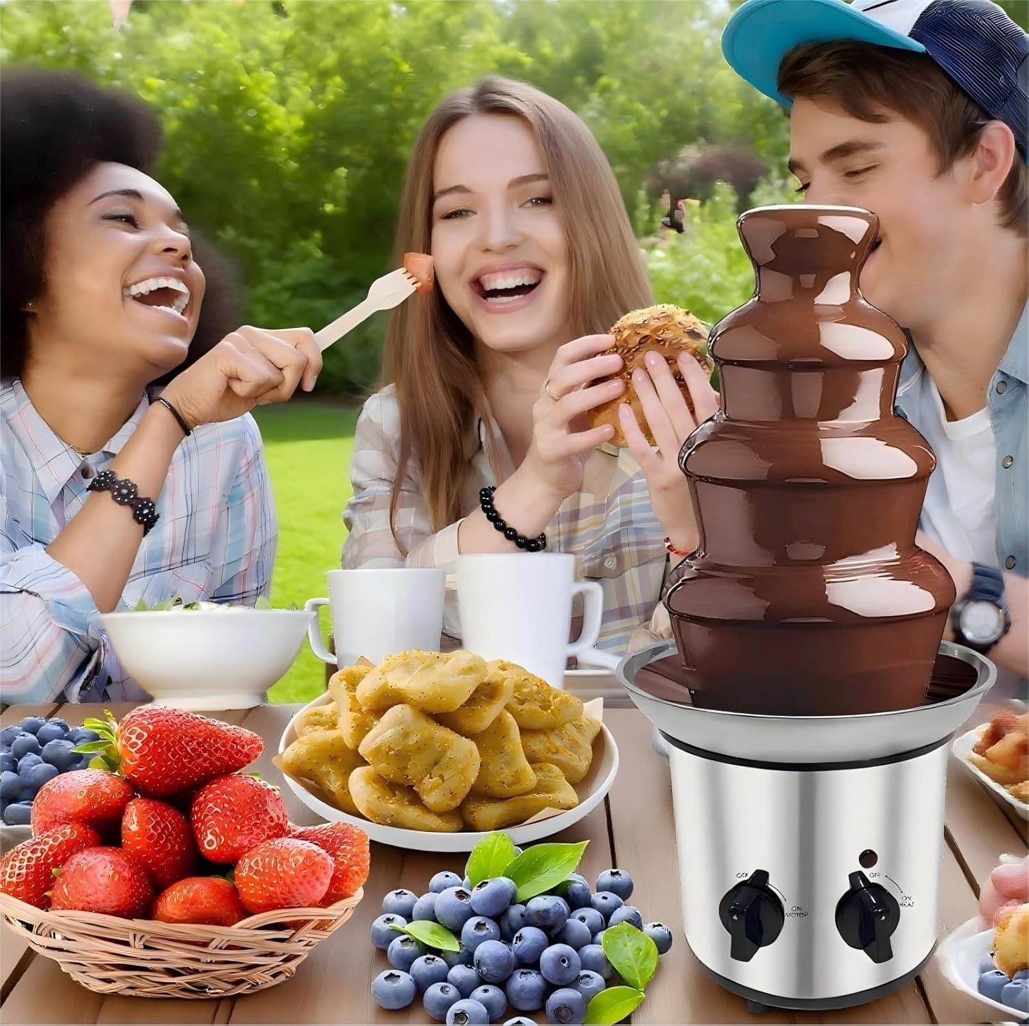 4 Tier Chocolate Fountain Machine 170W Electric Fondue Melter 220V