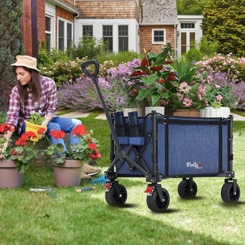 120L Folding Beach Trolley Wagon 100KG Heavy Duty Camping Cart Blue