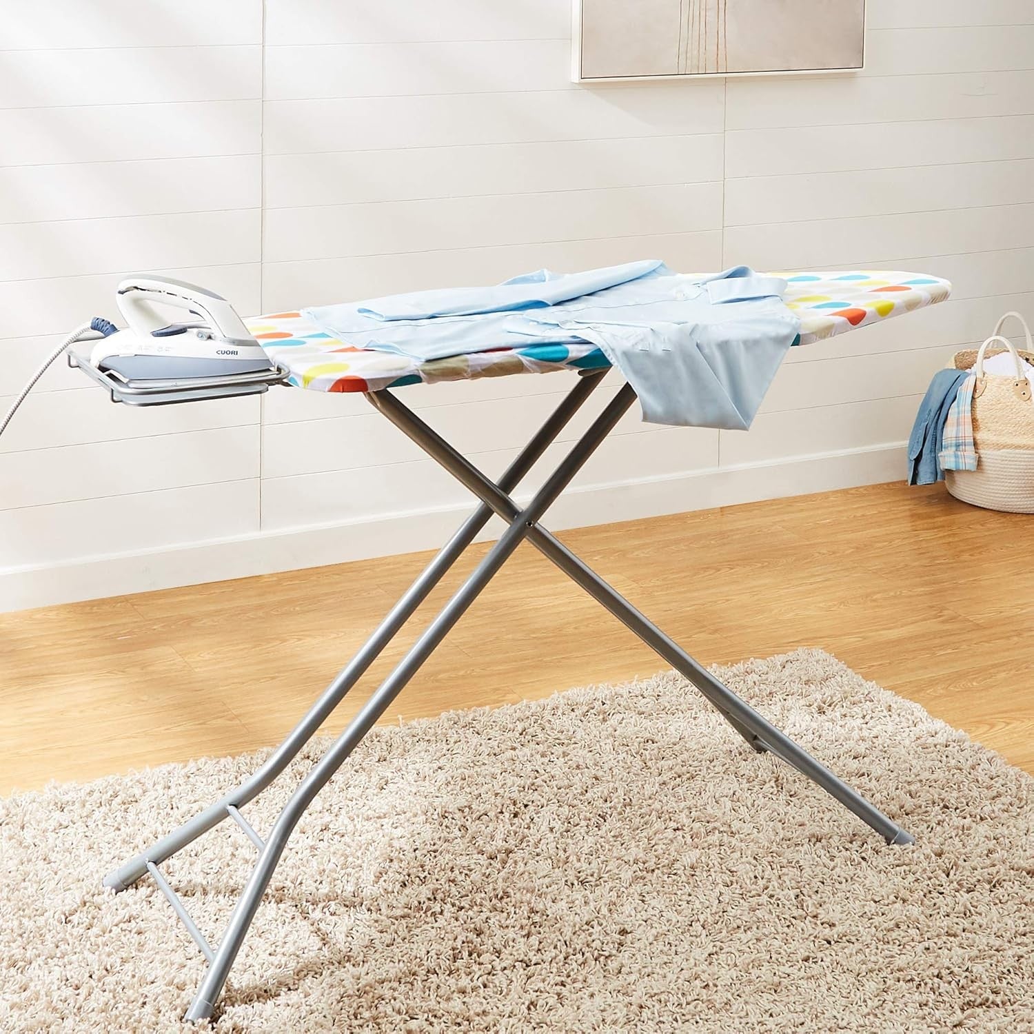 Large Ironing Board Adjustable Height Foldable H-Frame Steel 122x43cm