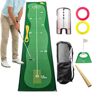 10ft Indoor Golf Putting Green Mat w/ Mirror Cup Rings Brush Practice Set