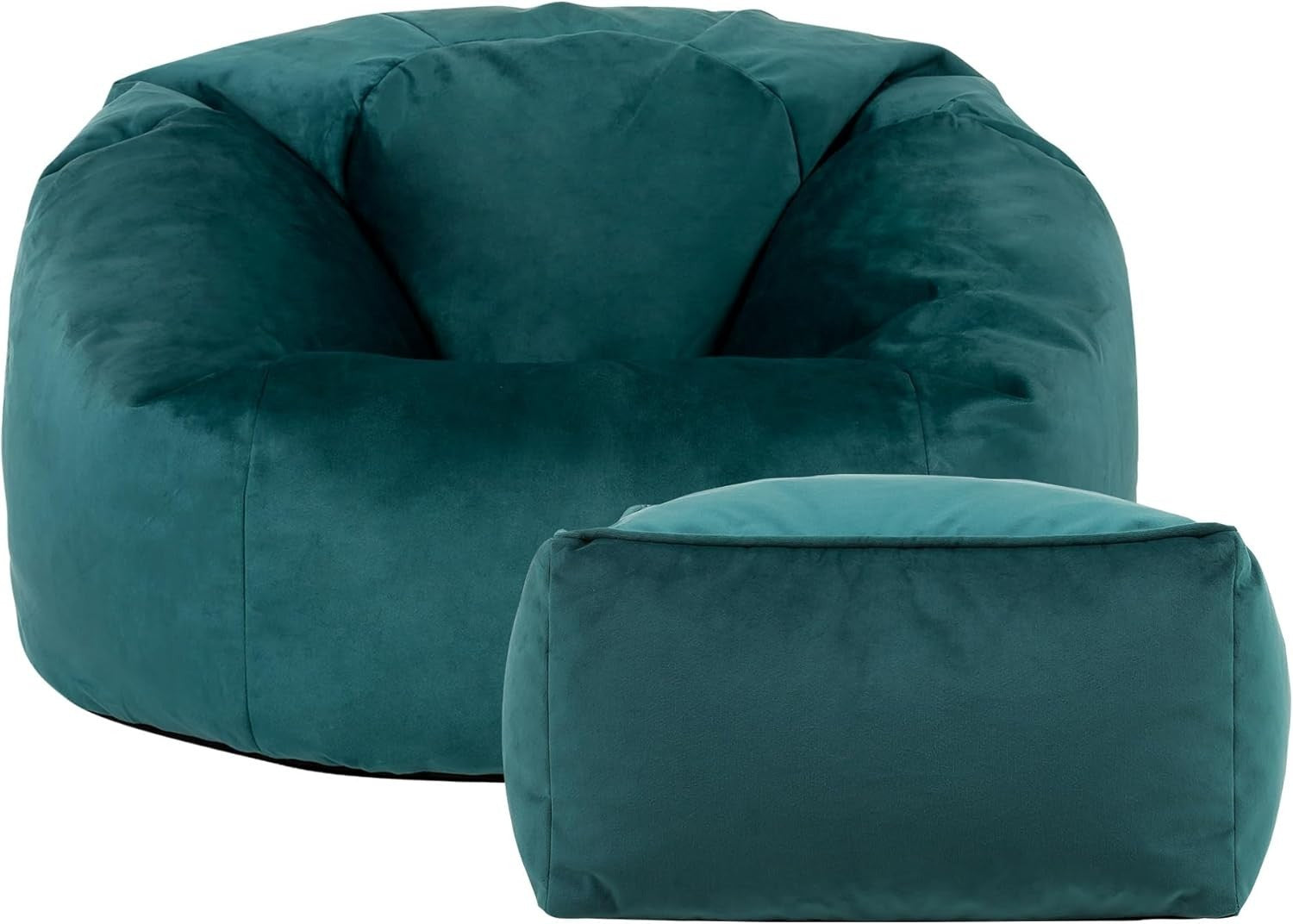 Velvet Bean Bag Chair with Footstool Adult Lounge Seat Teal Green