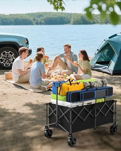 230L Heavy Duty Folding Trolley with Wheels & Adjustable Handle, Portable Wagon