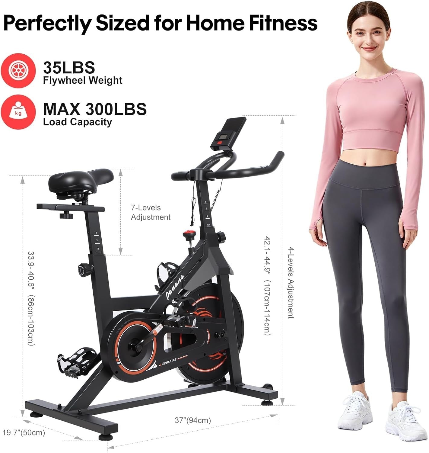 Silent Magnetic Spin Bike w/ LCD Display, Heart Rate Sensor & Adjustable Seat