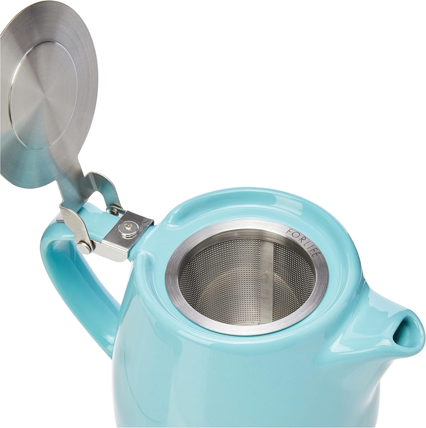 Ceramic Teapot 400ml Turquoise Tea Pot Stainless Steel Infuser Lid
