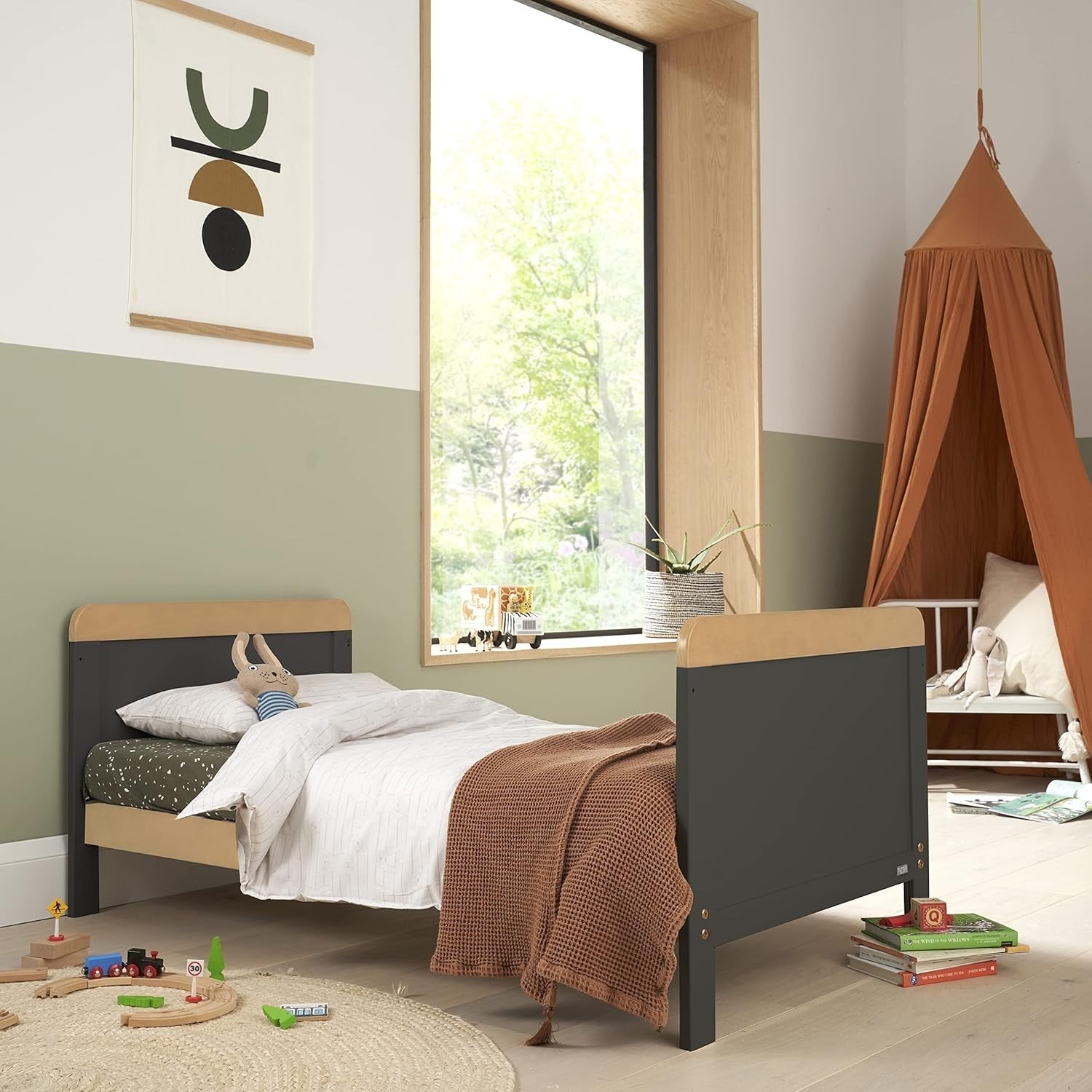 3pcs Nursery Furniture Set Cot Bed Wardrobe Chest Drawers Solid Wood Slate Grey