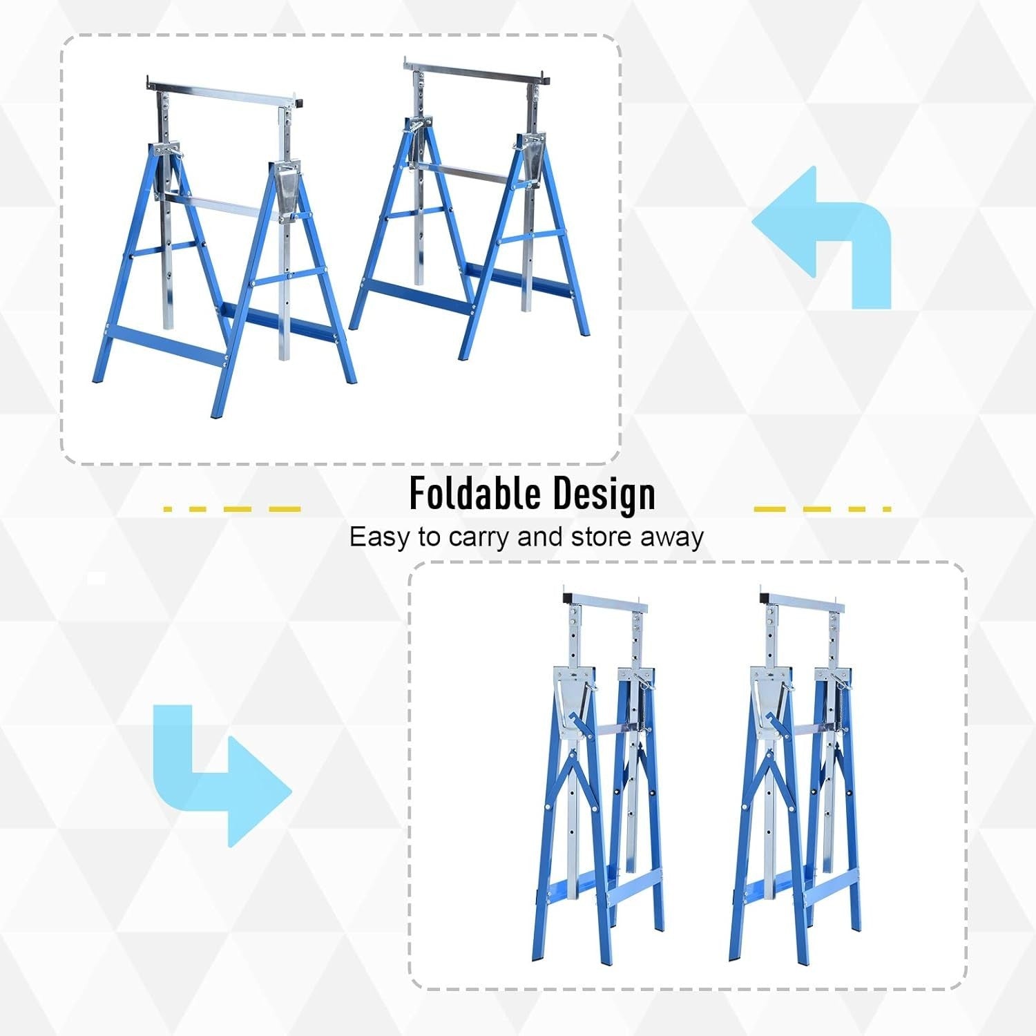 2x Adjustable Telescopic Sawhorse Folding Steel Trestle Work Bench Blue 80–130cm