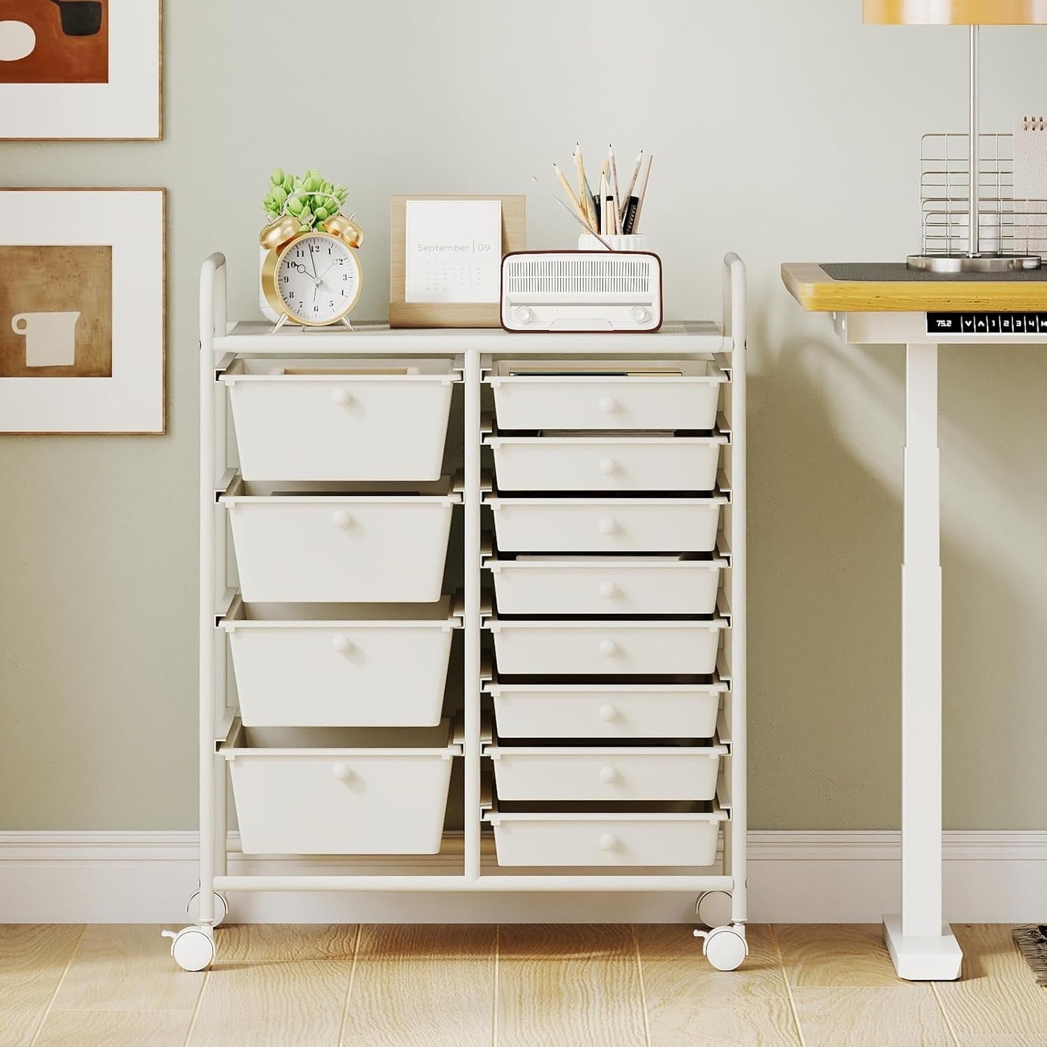12 Drawer Rolling Storage Cart Utility Trolley Organiser Lockable Wheels