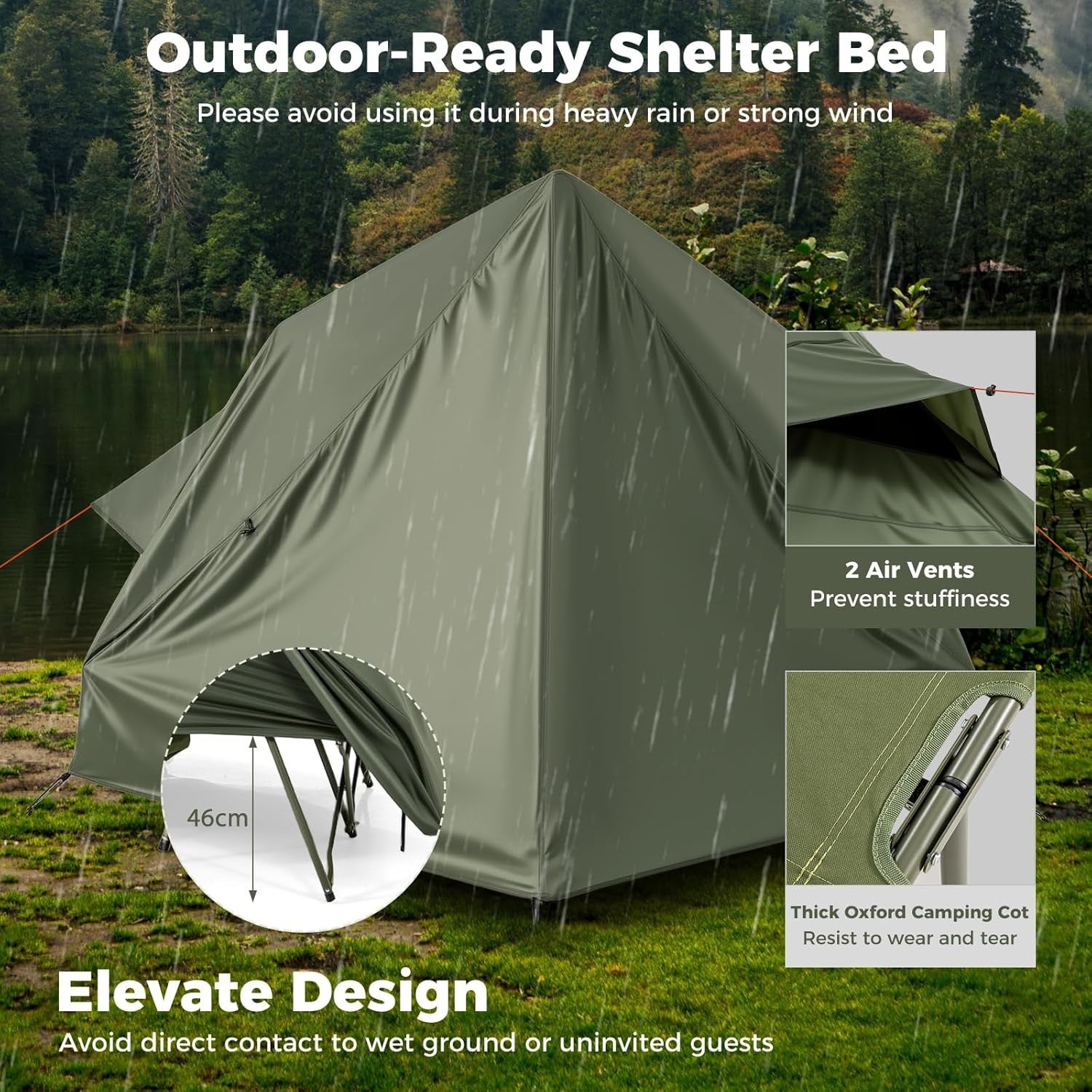 2 Person Elevated Camping Tent Waterproof Foldable Bed