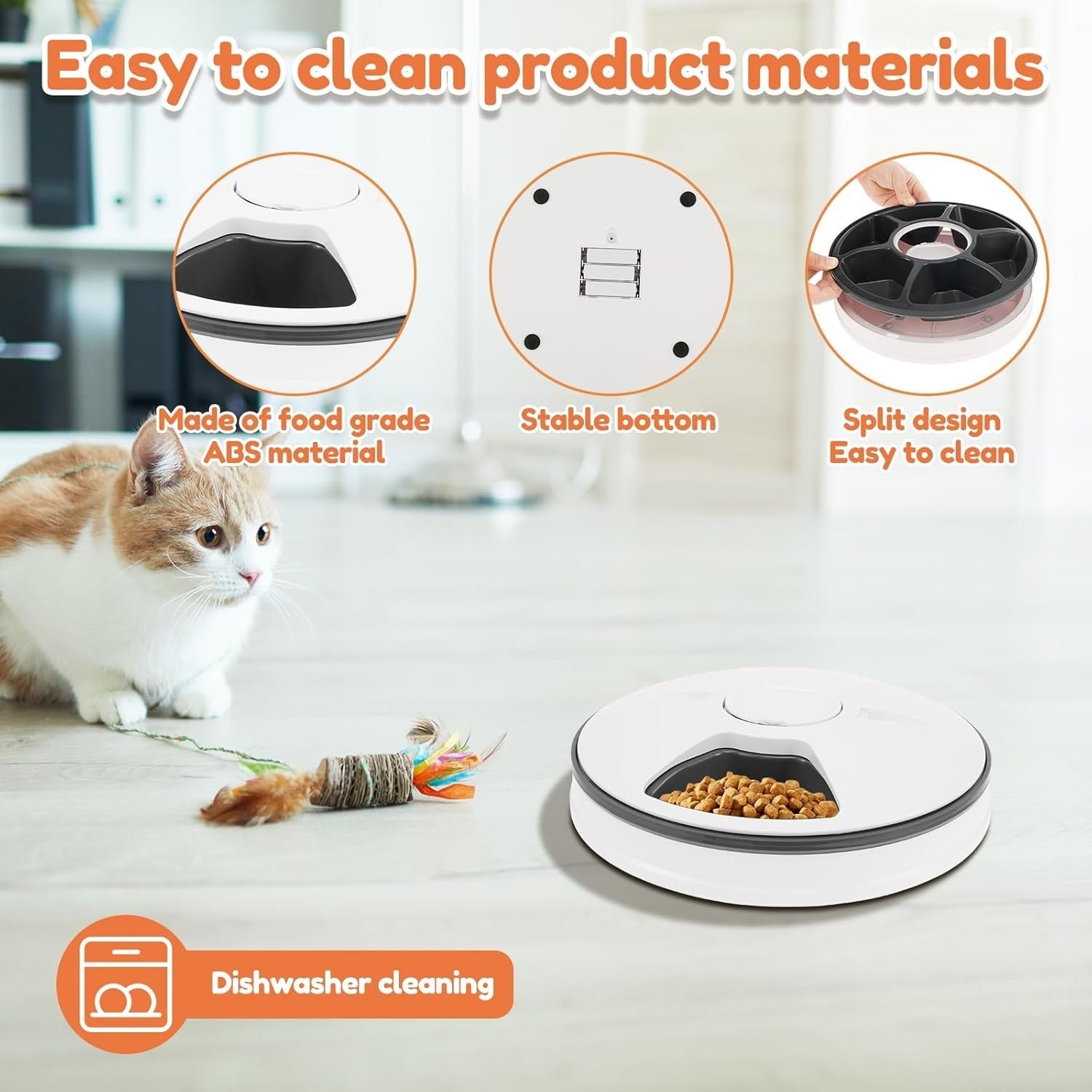 6 Meal Pet Feeder Timer Wet Dry Food Dispenser Cordless Battery Powered