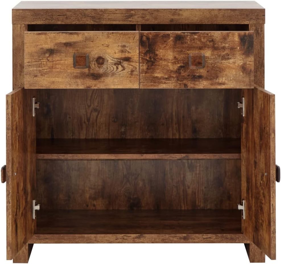 Rustic Mango Wood Sideboard 2 Door 2 Drawer Cabinet Storage Unit 80cm