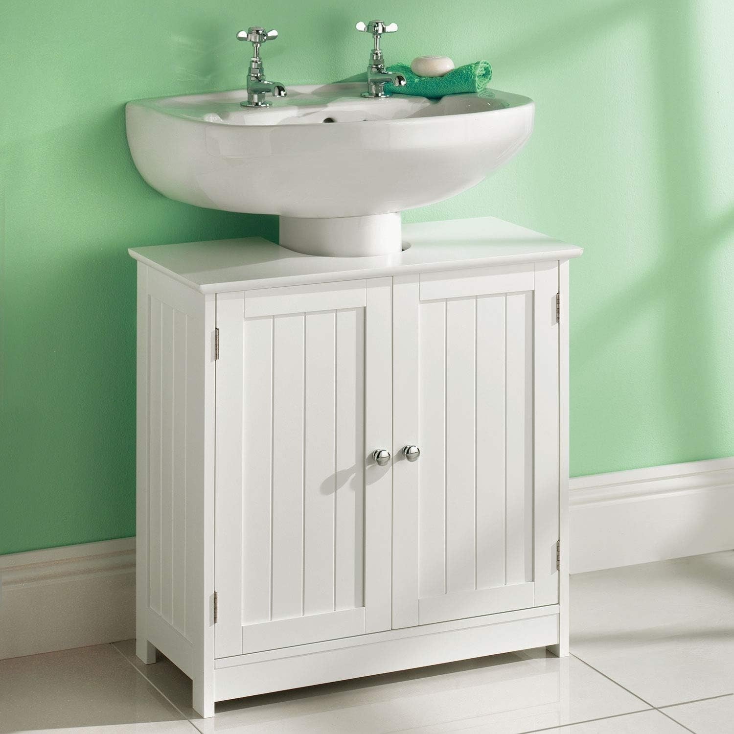 White Under Sink Bathroom Cabinet 2 Door Storage Cupboard 60x30x60cm