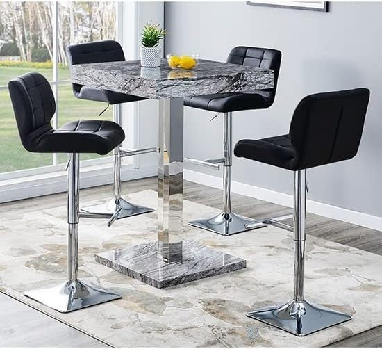 Melange Marble Effect High Gloss Square Bar Table Dining Pub 80×80×110cm Grey