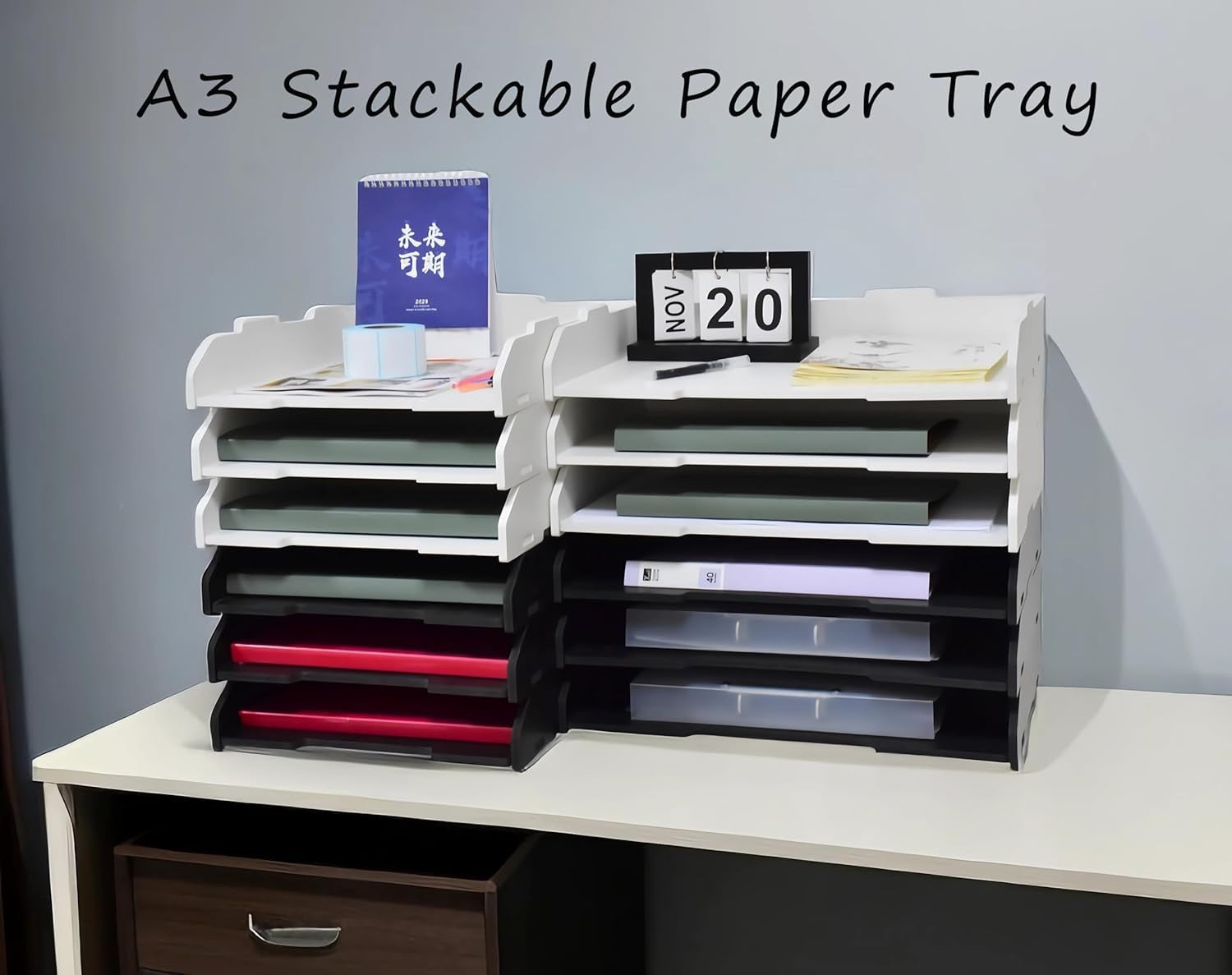 3-Tier White Desktop Paper Organizer | A3 Letter Tray Desk File Holder