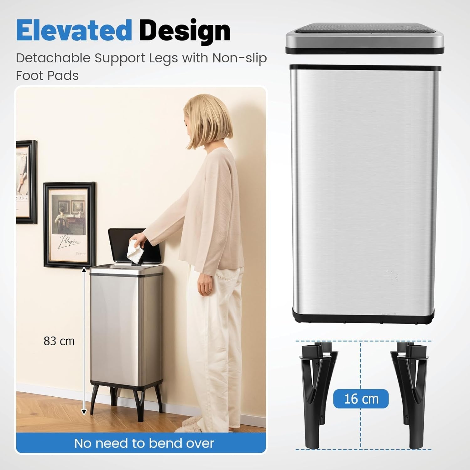 50L Touchless Sensor Kitchen Bin | Automatic Trash Can Silver Steel